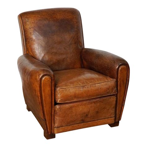 French Art Deco Leather Club Chair From The Early 20th Century Chairish