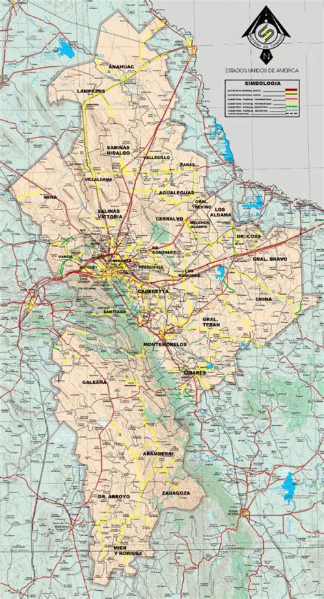 Mapas de Nuevo León México A color blanco y negro y para imprimir