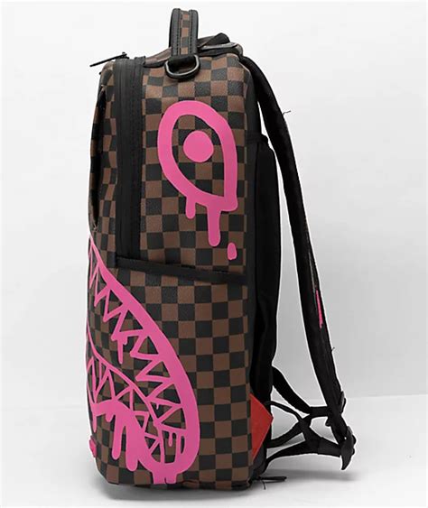 Sprayground Pink Drip Dlx Brown Checkered Backpack