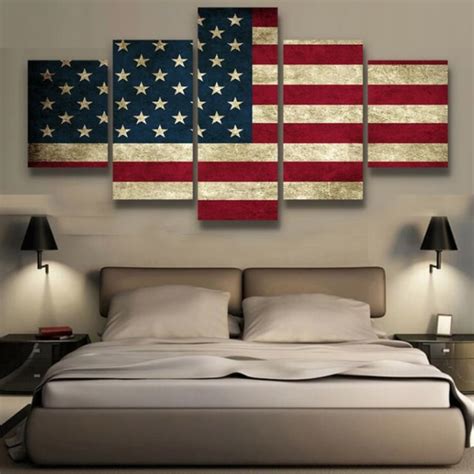 buy 5 pieces canvas printed rustic american flag home decor for living room