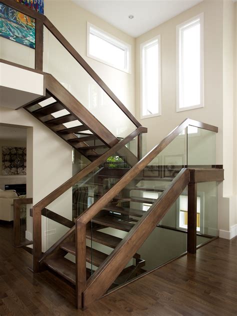 Straight Maple Stair With Glass Panel Railing Contemporary