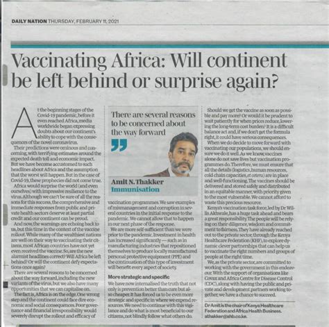 Covid-19 Newspaper Article by Dr. Amit N. Thakker - Kenya Healthcare ...