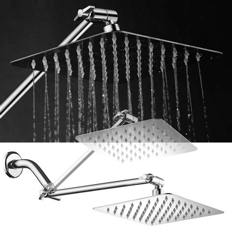 hotelspa® mega size 8 inch stainless steel square rainfall shower head with solid brass 12 inch