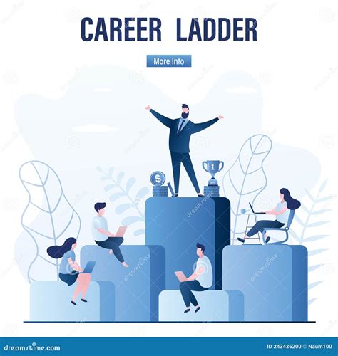 Various Business People Work And Climb Corporate Ladder. Employment