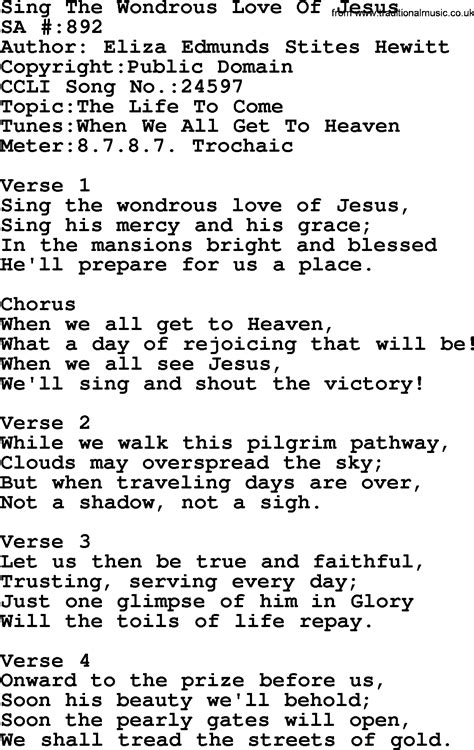 Salvation Army Hymnal Song Sing The Wondrous Love Of Jesus With