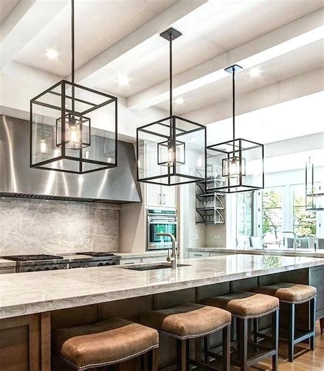 Modern Kitchen Island Pendant Lights Cube Cage Lighting Complete With