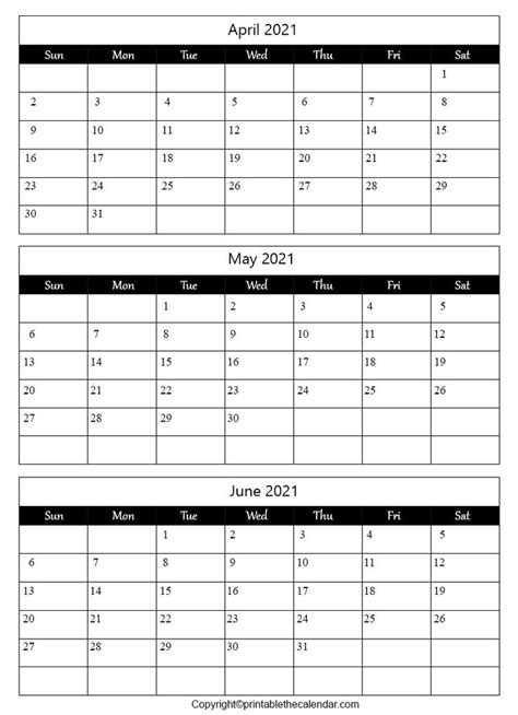 April May June 2021 Calendar Free Printable Template Printable The