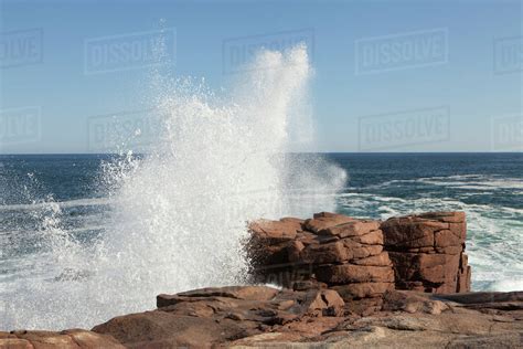 Crashing Waves On The Rocky Coast Of The Atlantic Ocean In Acadia
