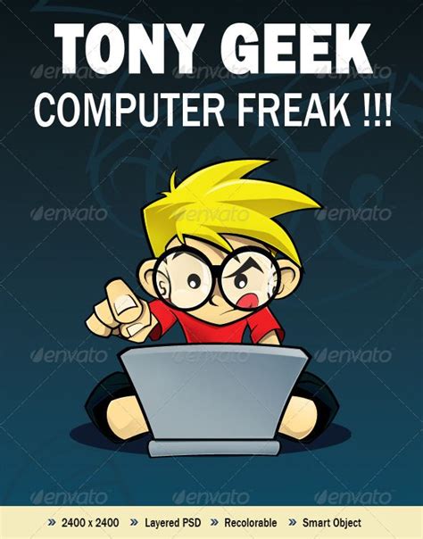 Tony Geek Computer Freak Kids Computer Boy Cartoon Characters