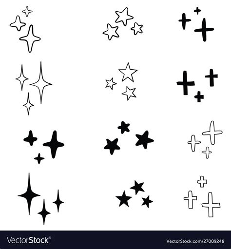 Set Black Hand Drawn Stars In Doodle Style Vector Image