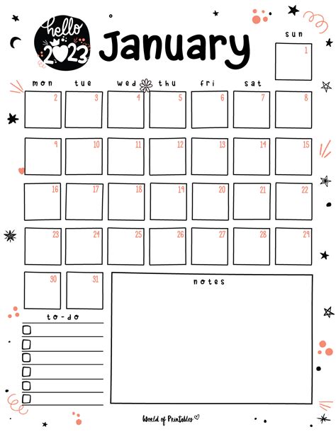 Free Cute January Calendar And Planner Printable Set World Of Printables