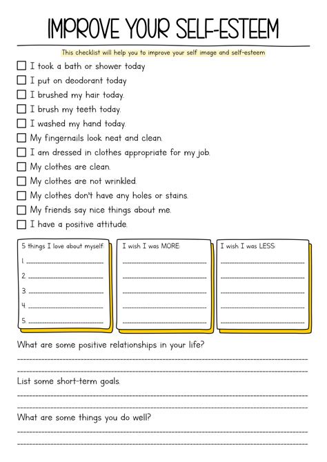 Printable Self Esteem Activities