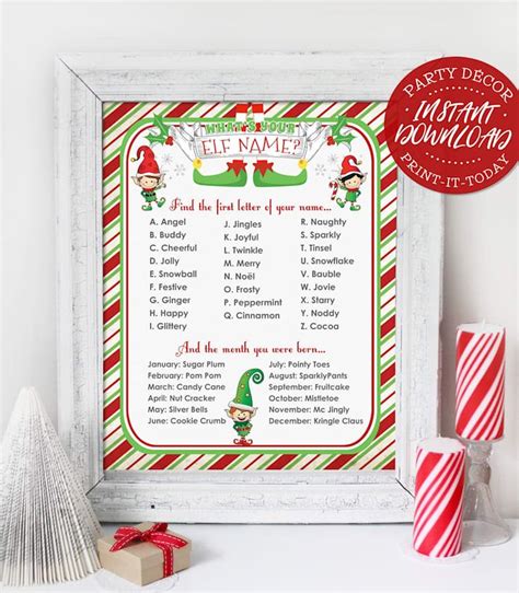 Elf Name Poster Instant Download Whats Your Elf Name Printable