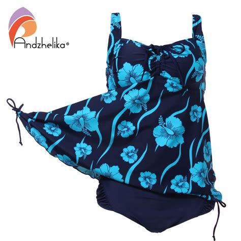 Andzhelika Bikini Plus Size Swimwear 2018 New Women Sexy Print Flower Dress Swimsuit Two Piece