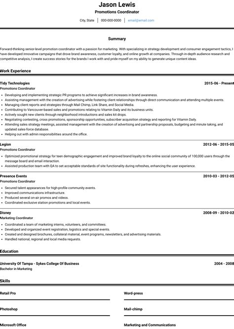 Resume Template For Promotion Within Company
