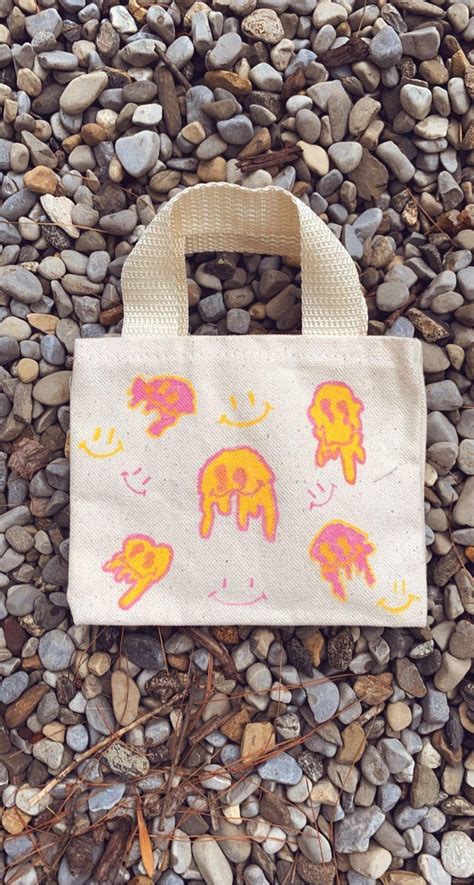 Preppy Hand Painted Drip Smiley Face Mini Tote Bag Etsy