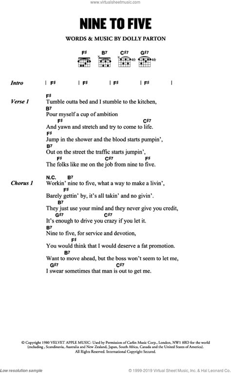 Nine To Five Sheet Music For Guitar Chords Pdf