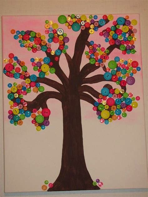 Mama To Three Chicks Button Tree Canvas Art Diy Canvas