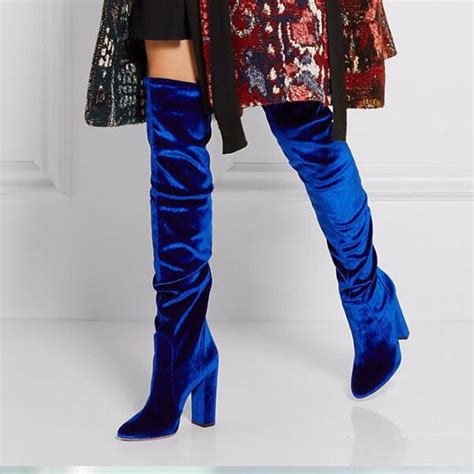 2017 Women Shoes Royal Blue Suede Thigh High Boots Fashion Pointed Toe