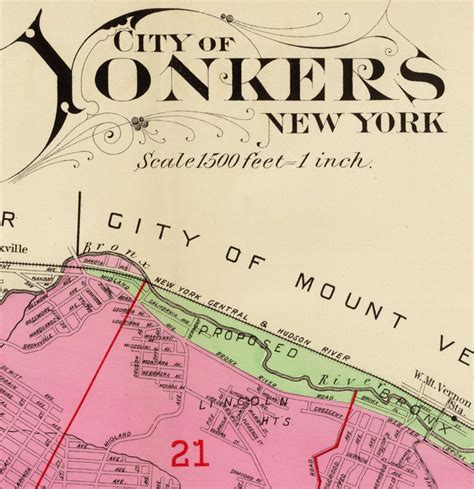 Vintage Map Of Yonkers New York 1907 Vintage Maps And Prints