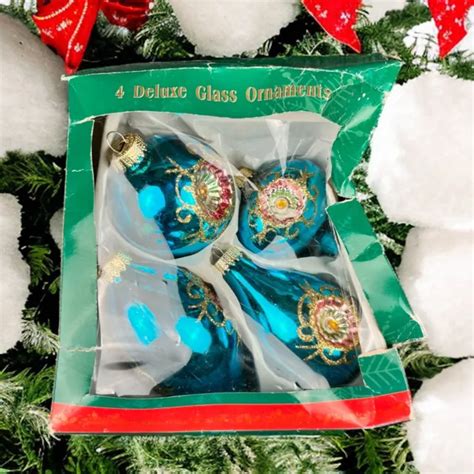 Vintage Christmas Indent Blown Mercury Glass Ornaments Reflector Glitter Blue Picclick