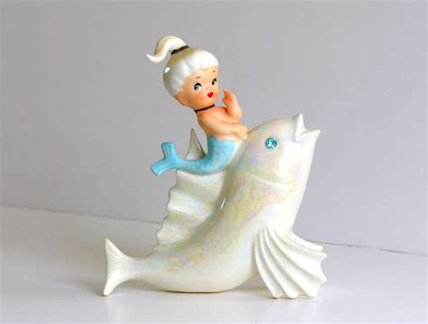 Mermaid Riding Fish Wall Plaque Lefton Norcrest Porcelain Blue Etsy