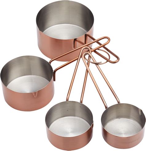 MasterClass Stainless Steel Measuring Cups Set Of Copper Finish Silver Brown Amazon Co Uk