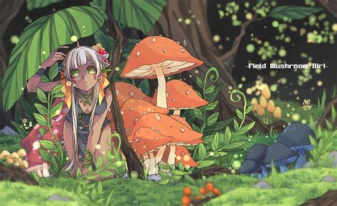Hd Wallpaper Anime Landscape Anime Girl Forest Mushroom Plant Art