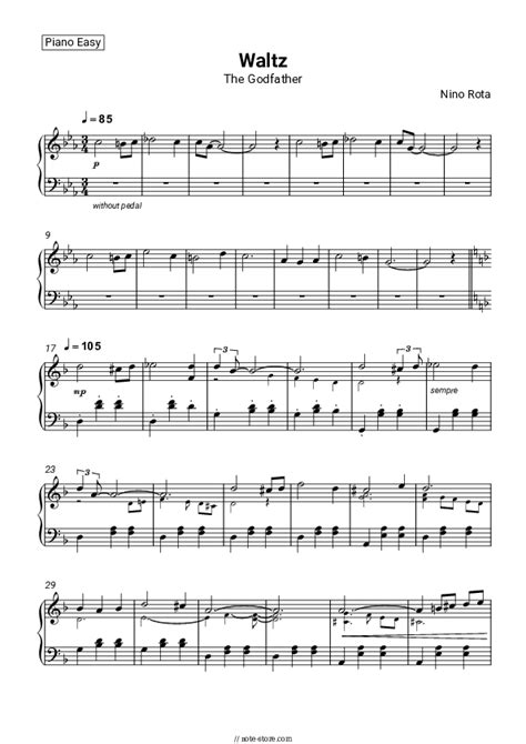 Nino Rota Main Title The Godfather Waltz Sheet Music For Piano