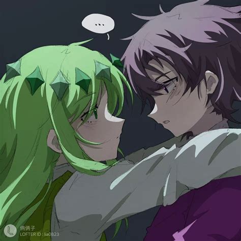 Two Anime Characters With Green Hair Hugging Each Other