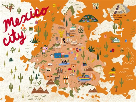 Mapa Ilustrado De La Ciudad De México Arte Mural De La Etsy España