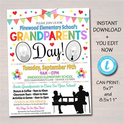 Buy Editable Grandparents Day Invite Breakfast Social Printable Online