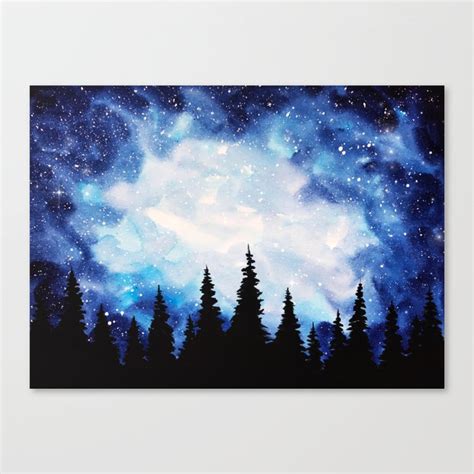 Watercolor Starry Galaxy Forest Painting Canvas Print By