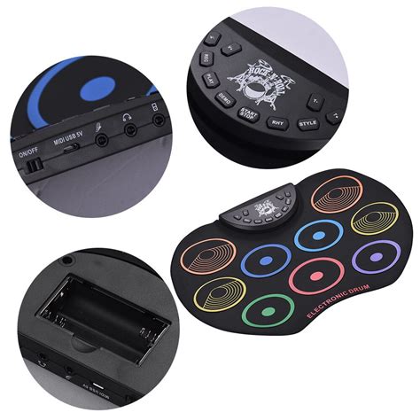 Portable Electronic Drum Digital Usb 9 Pads Roll Up Drum Set Silicone