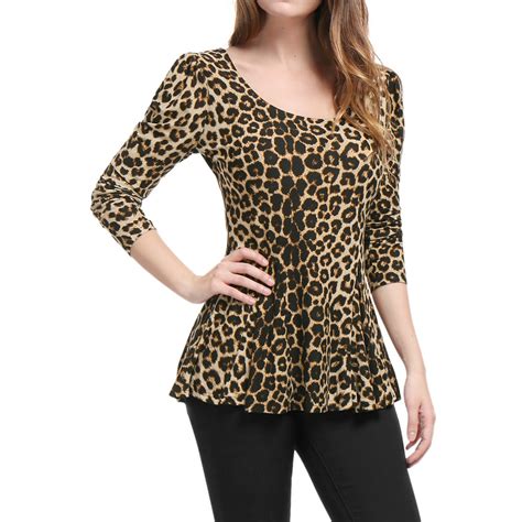 Unique Bargains Unique Bargains Womens Stretchy Peplum Shirt Leopard