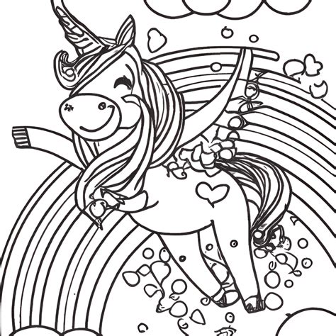 Cute Unicorn Rainbow Funny Vector Coloring Page Black And White · Creative Fabrica