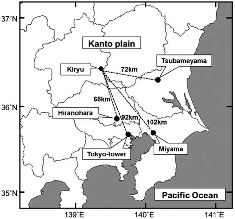 The kantō heiya is the largest plain in japan, and is located in the kantō region of central honshū. The Kanto plain in Japan, the locations of transmitter stations (FM... | Download Scientific Diagram