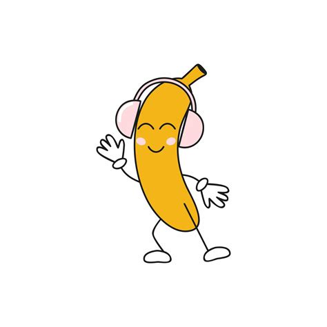 Funny Smiley Banana In Headphones Dancing To The Music Fruit Emoticons