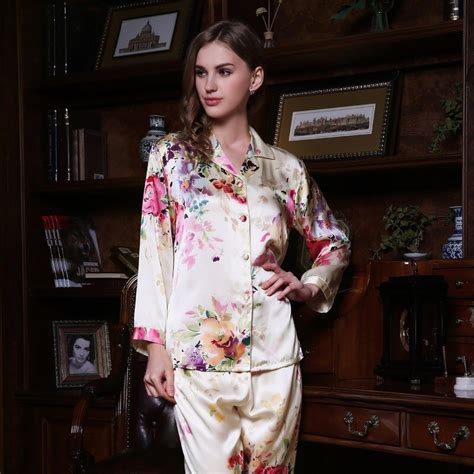 Sexy Real Silk Pajama Female 100 Silk Sleepwear Women Long Sleeve