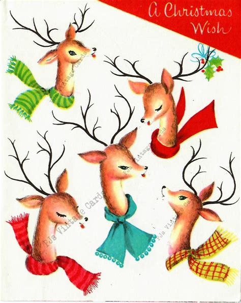 Digital Download Vintage Christmas Card Image Darling Reindeer Etsy