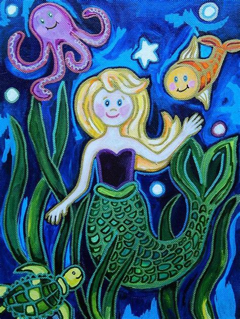 Mermaid Painting Nursery Decor Original Art For Kids Children Babies