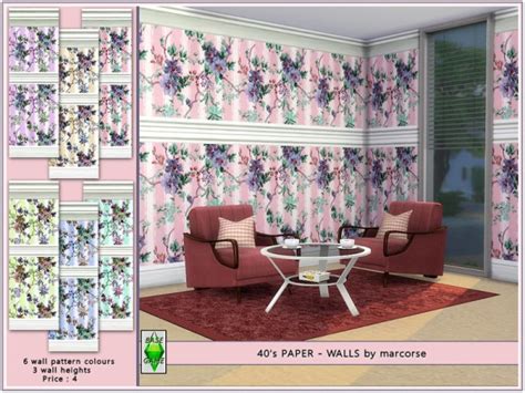 The Sims Resource 40s Paper Walls By Marcorse • Sims 4 Downloads