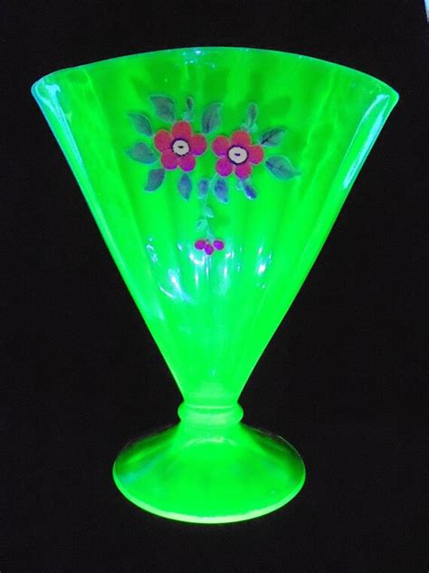 Vintage Art Deco Vaseline Uranium Glass Fan Shaped Vase With Etsy