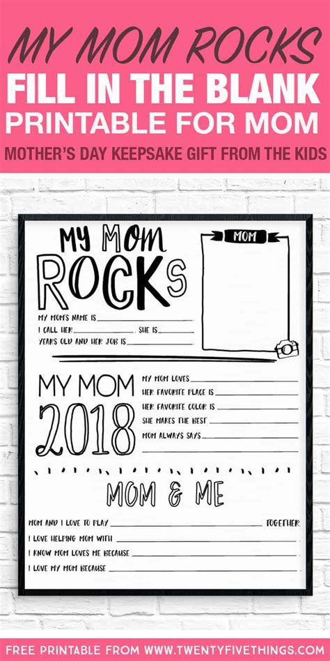 Quick answer fill in is a transitive verb phrase which is often translated as rellenar, and fill out is a transitive verb phrase which is also often translated as rellenar. Mother's Day Questionnaire Printable - Fun Loving Families