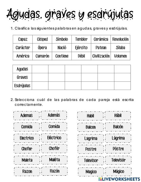 Agudas graves y esdrújulas interactive exercise Palabras agudas