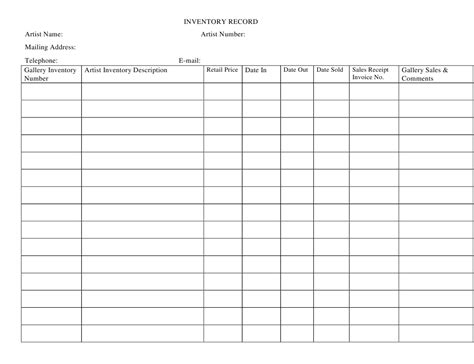 Inventory Record Template Download Printable Pdf