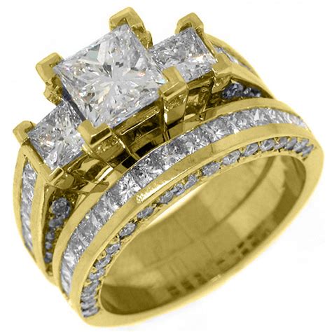 thejewelrymaster 14k yellow gold 3 5 carats princess 3 stone diamond engagement ring bridal