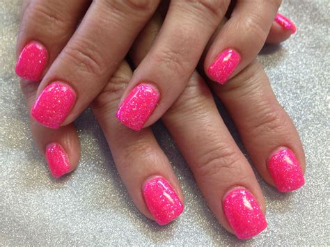 Screaming Neon Pink Gel Nails With Glitter Overlay How Pretty Are