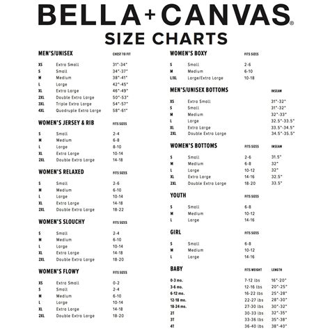 Size Chart Bellabella And Canvas