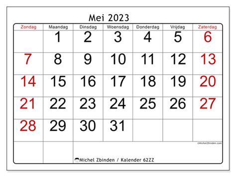 Kalender Mei 2023 Om Af Te Drukken “62zz” Michel Zbinden Nl